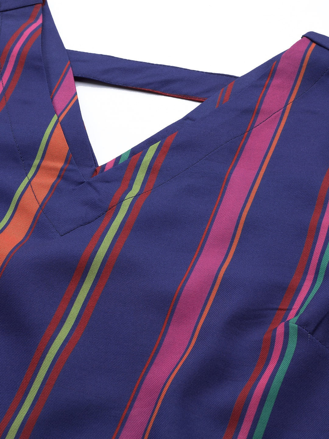 Sangria Striped & Printed Detail Kurta - Distacart