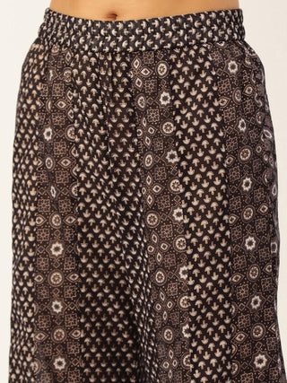 HERE&NOW Women Brown Printed Pure Cotton Top with Palazzos & With Dupatta - Distacart