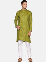 Thumbnail for Sethukrishna Men Green Angrakha Pure Cotton Kurta with Pyjamas - Distacart