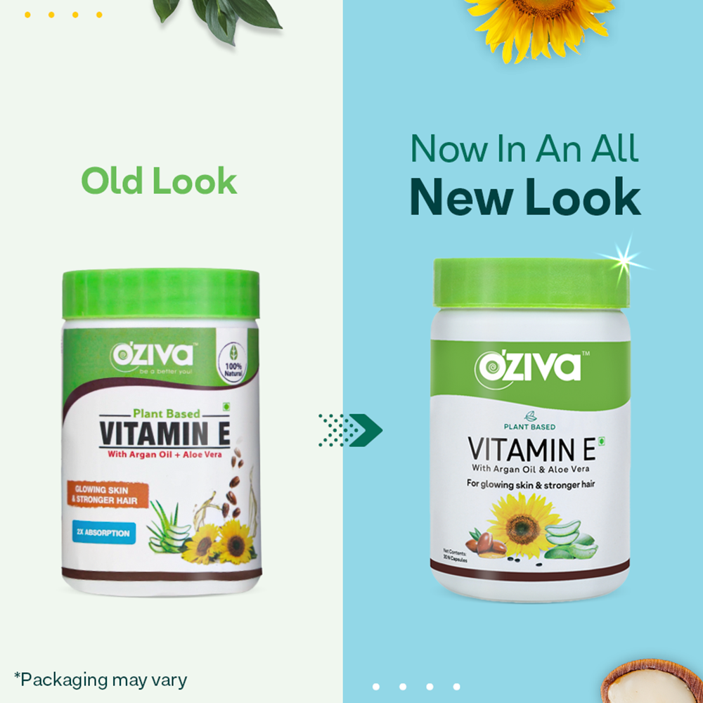 OZiva Plant Based Natural Vitamin E (With Argan oil + Aloe vera) Old vs New Look
