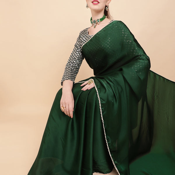 Sangria Green Sequinned Satin Saree - Distacart