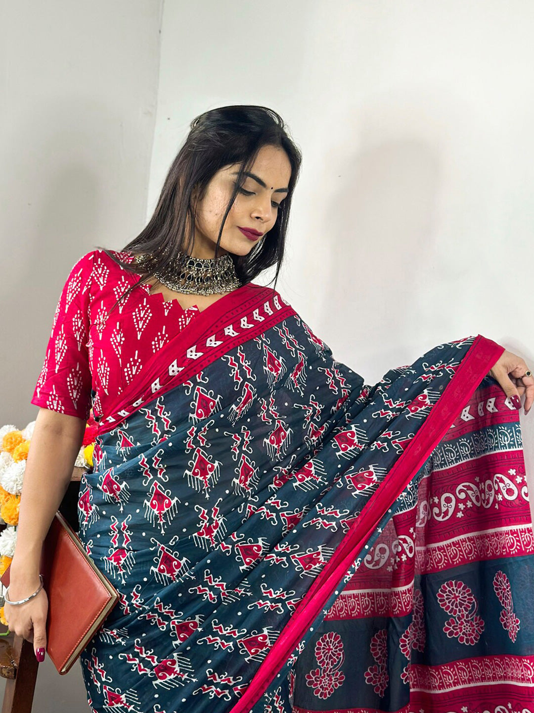 Kalini Ethnic Motifs Printed Pure Cotton Bagh Saree - Distacart