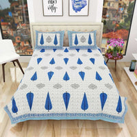 Thumbnail for Queen Size 90x108 Inches Jaipuri Sanganeri Print Flat Bed Sheet Bedspread with 2 Pillowcases - Distacart