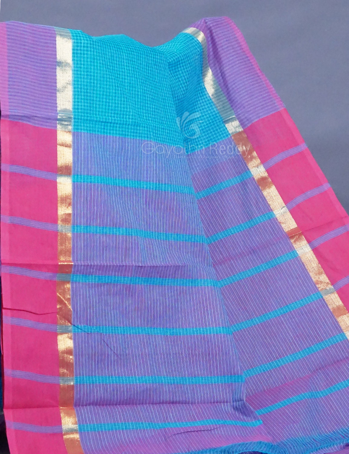 Dual Shade of Sky Blue And Violet Pure Mangalgiri Cotton By Gayathri Reddy Designer Studio - Distacart