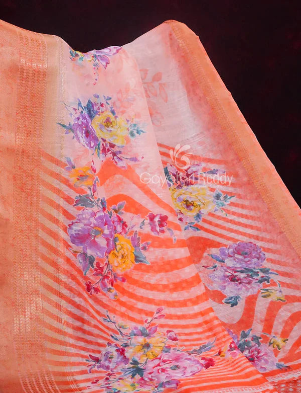 Shades of Marron And Red Creeper Print Semi Chanderi Saree By Gayathri Reddy Designer Studio - Distacart
