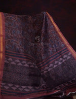 Thumbnail for Dark Wine Colour Floral Design Semi Chanderi Saree By Gayathri Reddy Designer Studio - Distacart