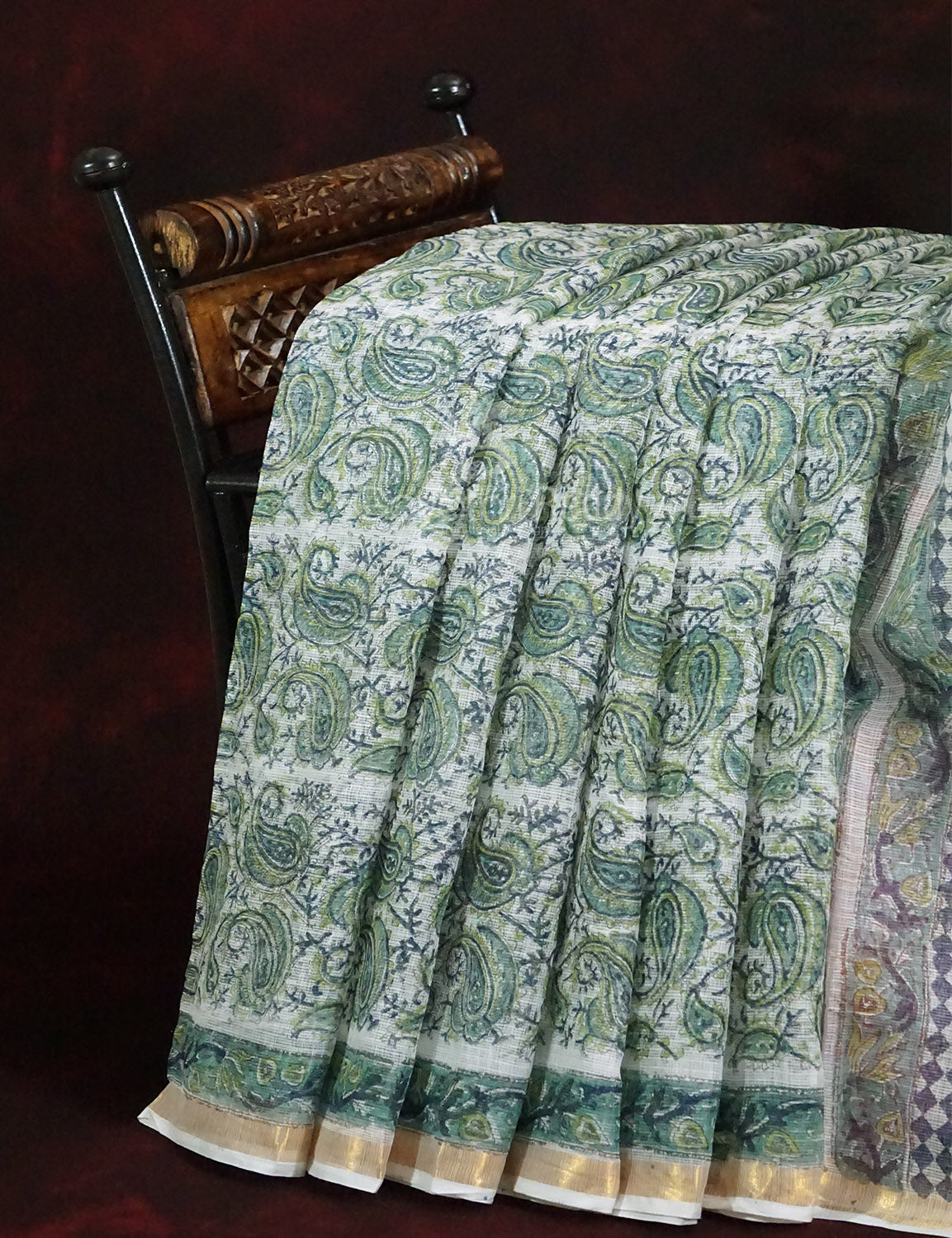 Off White And Parrot Green Colour Pure Kota Cotton Saree By Gayathri Reddy Designer Studio - Distacart