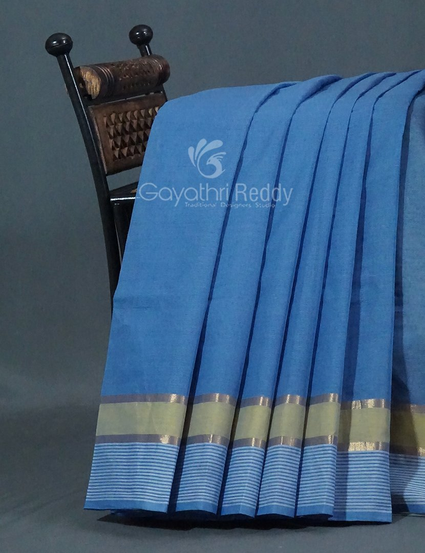 Dual Shades of Cloud Blue Pure Mangalgiri Cotton By Gayathri Reddy Designer Studio - Distacart