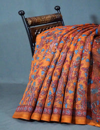 Thumbnail for Shades of Mustard Colour Kalamkari Print Semi Chanderi Saree By Gayathri Reddy Designer Studio - Distacart