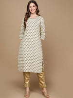 Thumbnail for HERE&NOW Cream-Color & Teal Ethnic Motifs Printed Sequined Cotton Kurta - Distacart