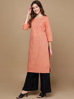 Thumbnail for HERE&NOW Peach-Color & Red Chevron Printed Beads Pure Cotton Kurta - Distacart