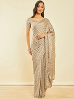 Thumbnail for Soch Beige Embellished Beads and Stones Saree - Distacart