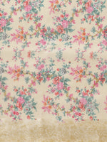 Thumbnail for Saree Mall Cream-Coloured & Pink Floral Print Saree - Distacart