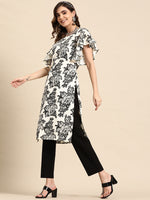 Thumbnail for Sangria Floral Print Flutter Sleeves Kurta - Distacart