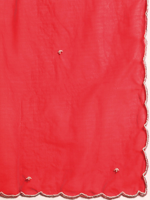 Sangria Women Red & White Ethnic Embellished Beaded Kurta with Trousers & Dupatta - Distacart