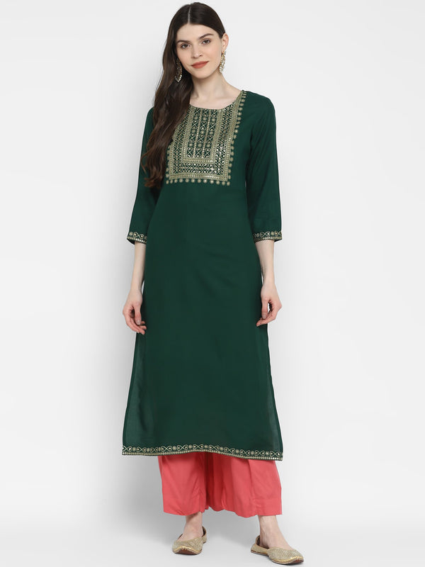Kalini Women Green Ethnic Motifs Embroidered Kurta - Distacart