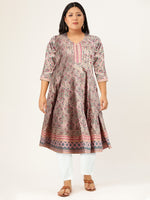 Thumbnail for Sangria Women Pink & Green Ethnic Print Anarkali Kurta - Distacart