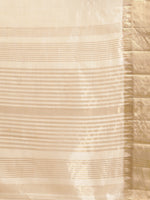 Thumbnail for Kalini Cream-Coloured & Golden Striped Zari Silk Cotton Solid Saree - Distacart