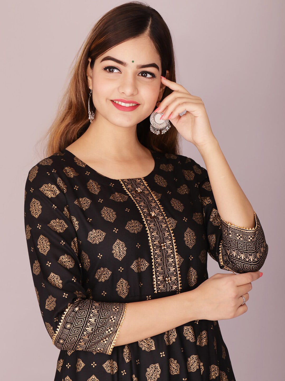 Kalini Women Black & Gold-Toned Ethnic Motifs Printed Anarkali Kurta - Distacart