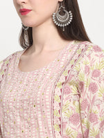 Thumbnail for Kalini Floral Printed Sequined A-Line Pure Cotton Kurta with Trousers & Dupatta - Distacart