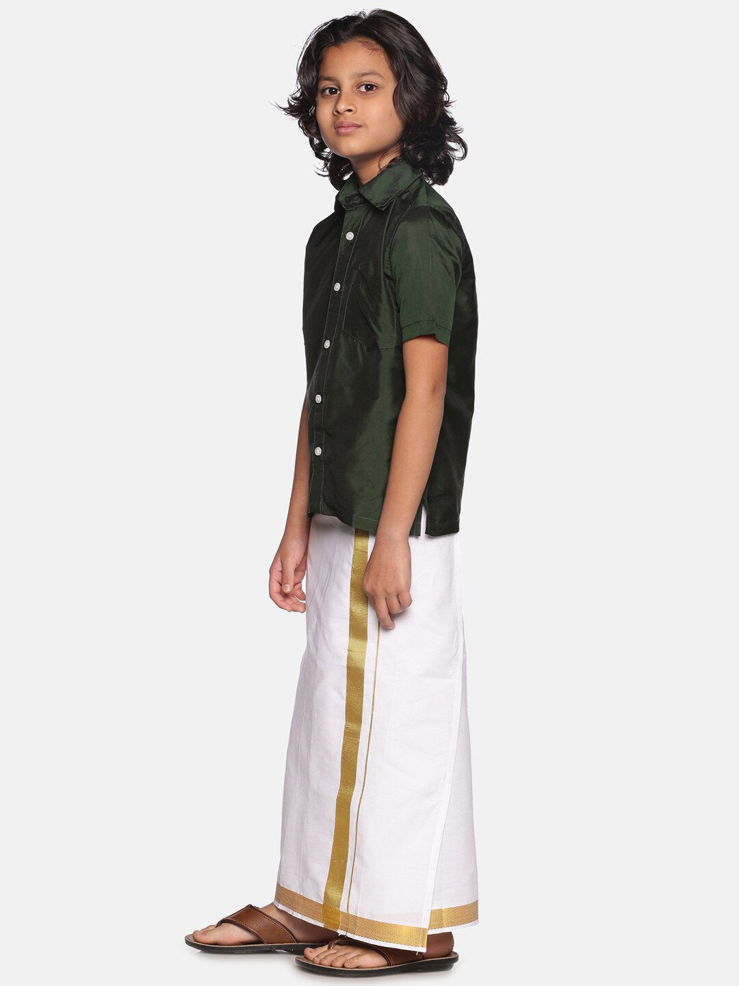 Sethukrishna Boys Green & White Solid Shirt with Dhoti Set - Distacart