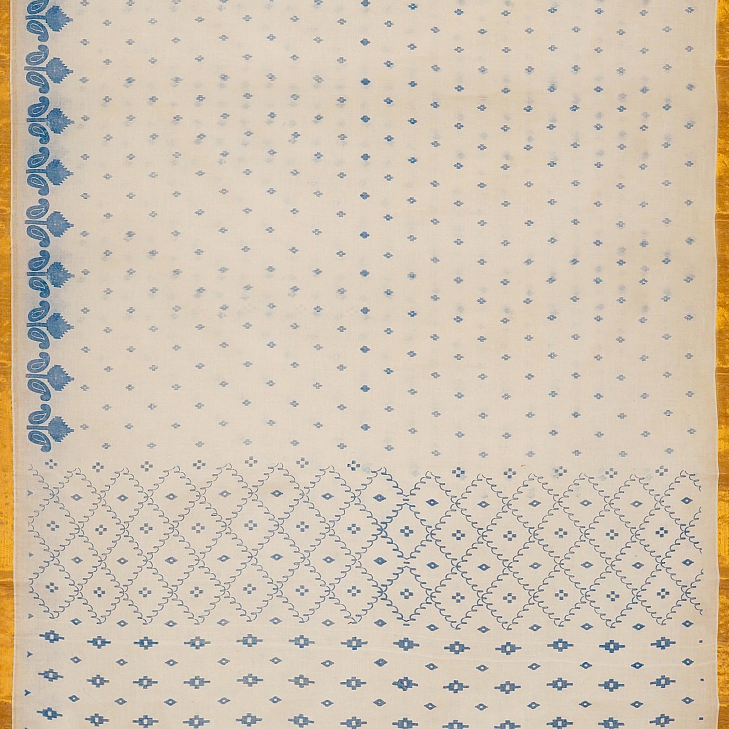 Exclusive Collection 100% Pure Cotton Off White Blue Saree With Printed Work - Distacart