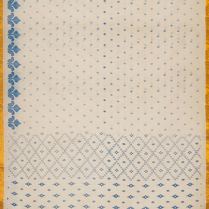 Exclusive Collection 100% Pure Cotton Off White Blue Saree With Printed Work - Distacart