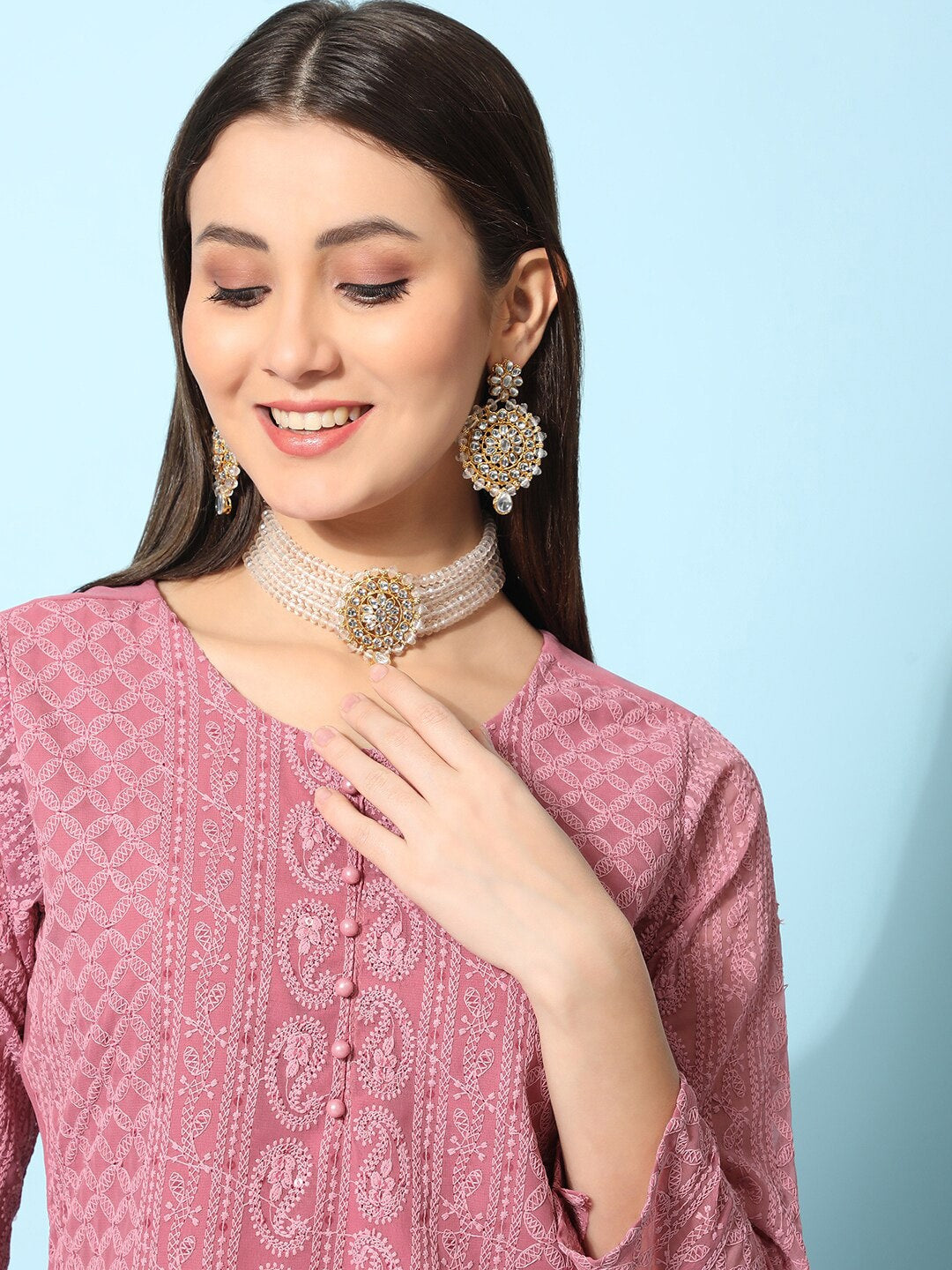 Kalini Ethnic Motifs Embroidered Chikankari Georgette Kurta - Distacart