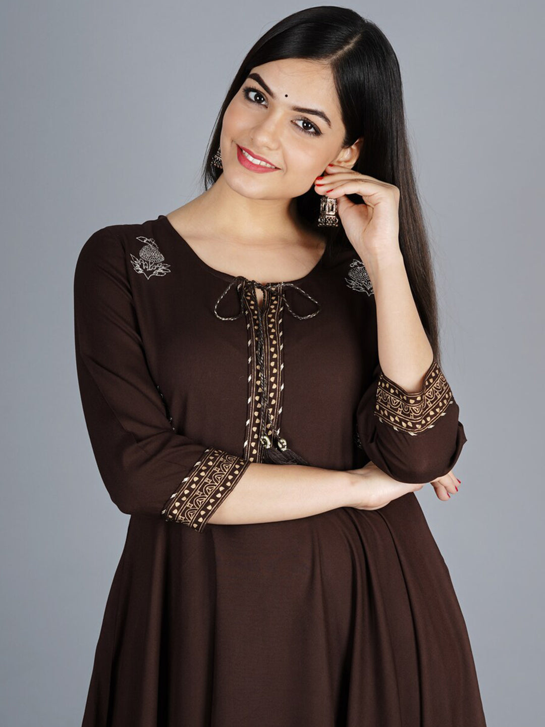Kalini Women Brown Printed Anarkali Kurta - Distacart