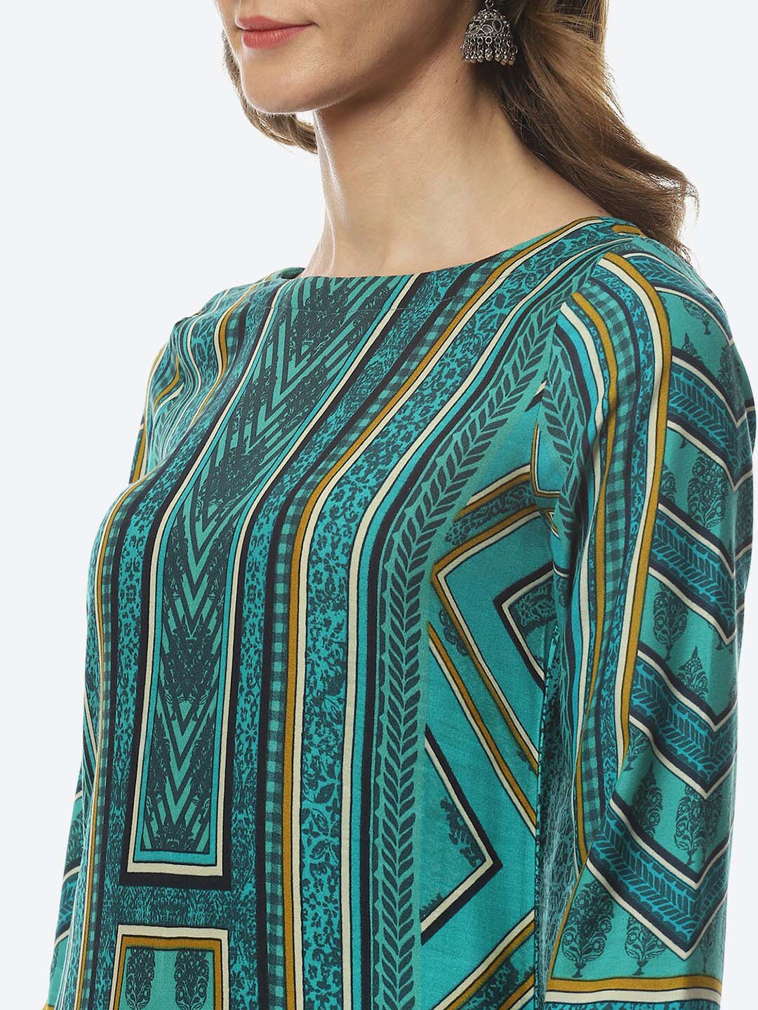 Biba Women Green & Black Printed Straight Kurta - Distacart