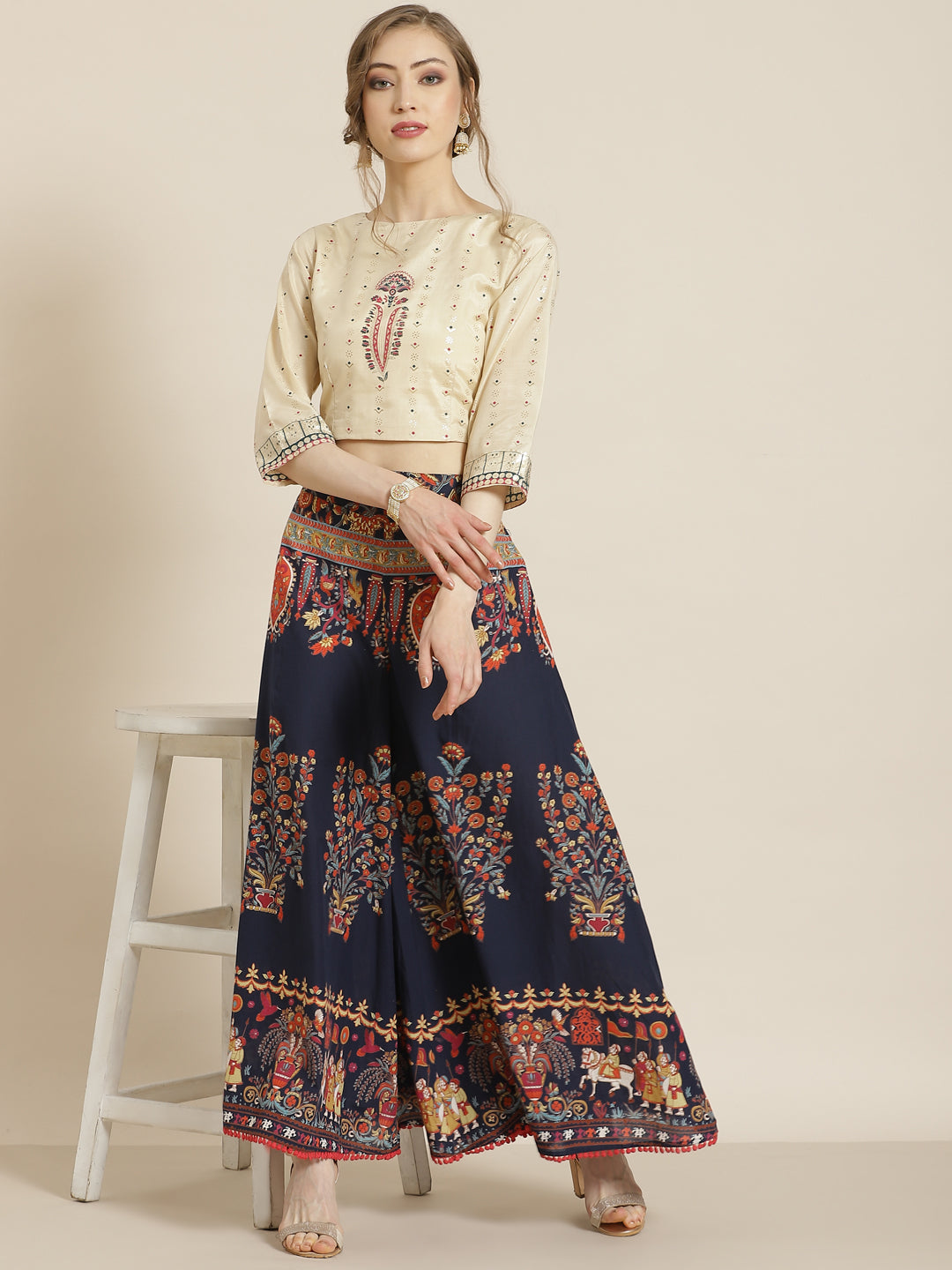 Juniper Women Indigo Cotton Printed Flared Palazzo - Distacart