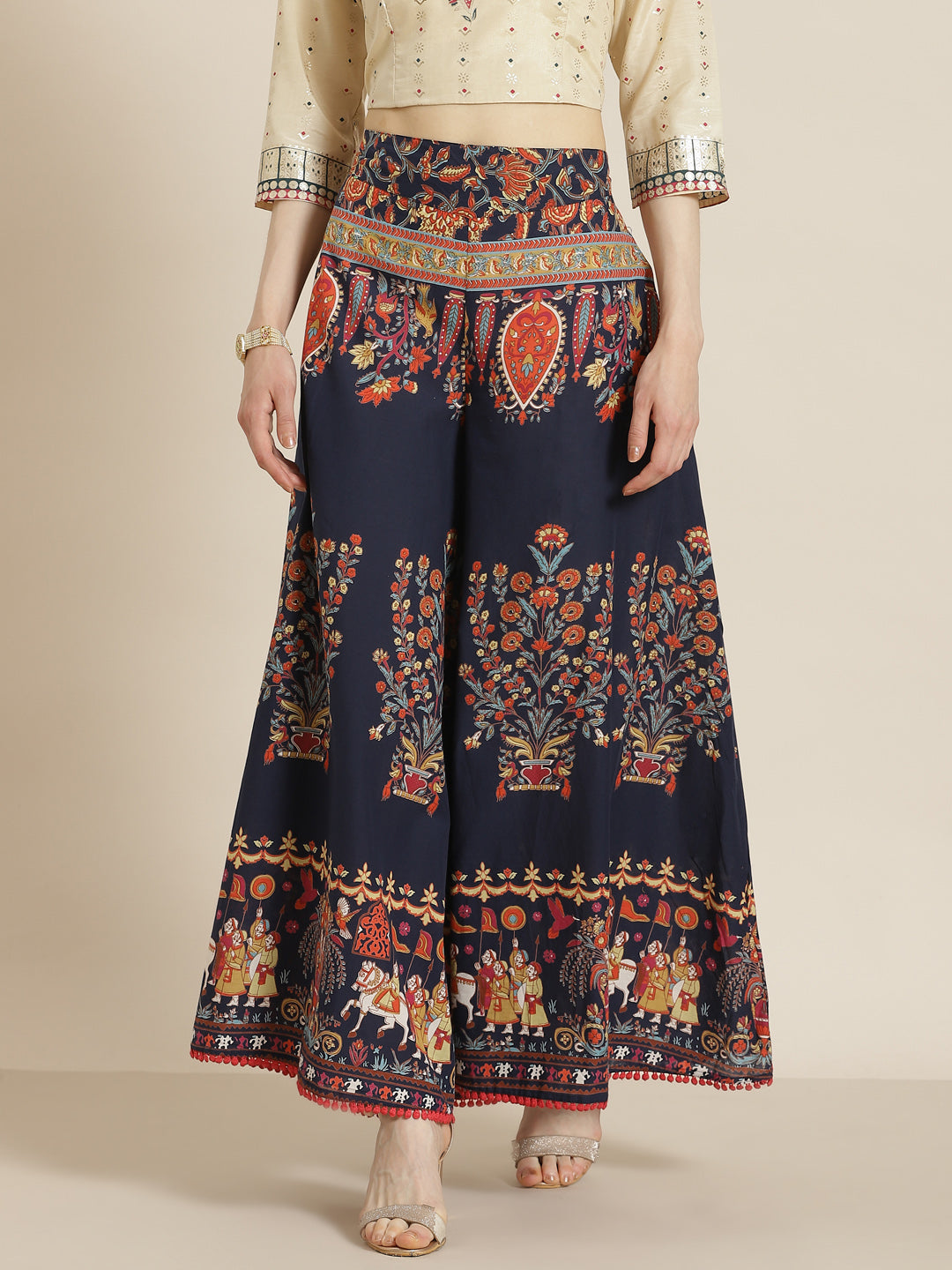 Juniper Women Indigo Cotton Printed Flared Palazzo - Distacart
