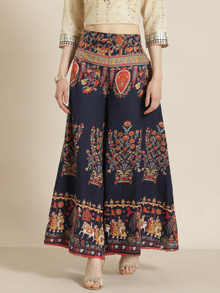 Juniper Women Indigo Cotton Printed Flared Palazzo - Distacart