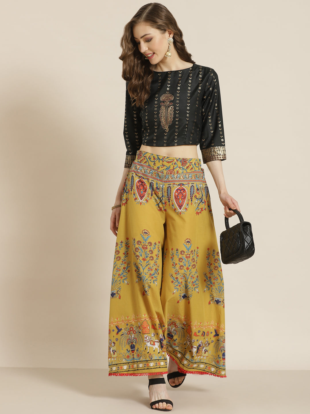 Juniper Women Mustard Cotton Printed Flared Palazzo - Distacart