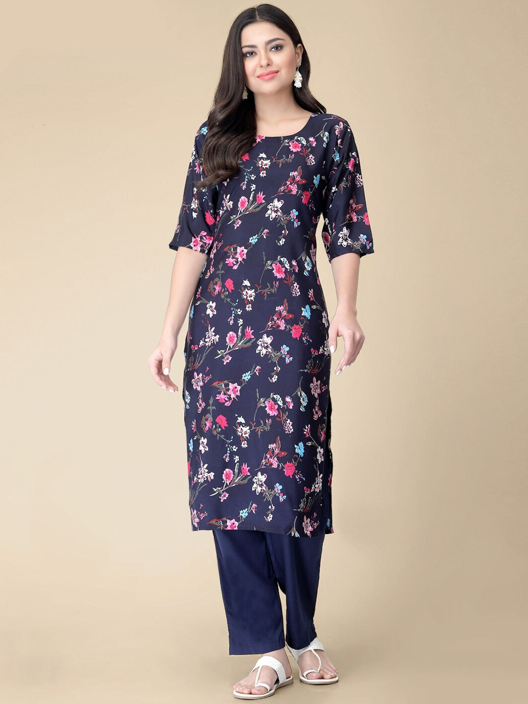 Kalini Floral Printed Regular Kurta with Trousers - Distacart