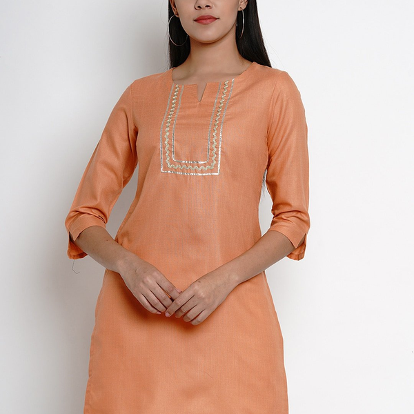 Wahe-NOOR Women's Orange Tunic With Gota Detailing - Distacart