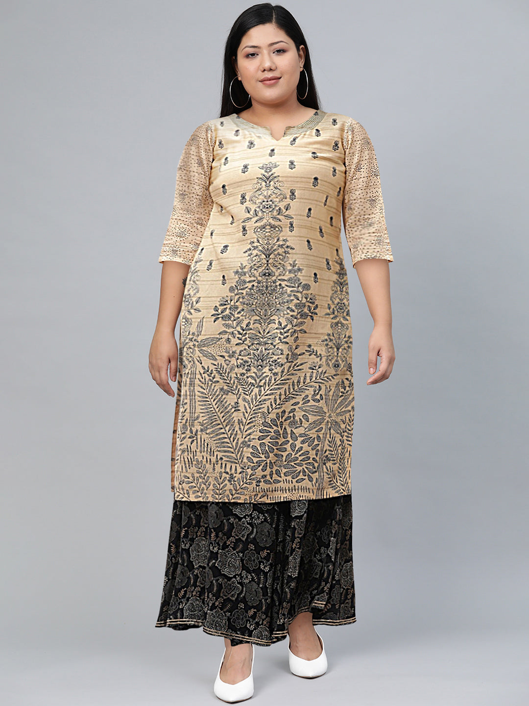 Biba Women Beige Ethnic Motifs Printed Straight Kurta - Distacart