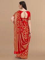 Thumbnail for Kalini Red & Golden Floral Zari Silk Blend Banarasi Saree - Distacart