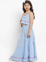 Thumbnail for NOZ2TOZ Blue & White Lehenga & Blouse Set For Girls - Distacart