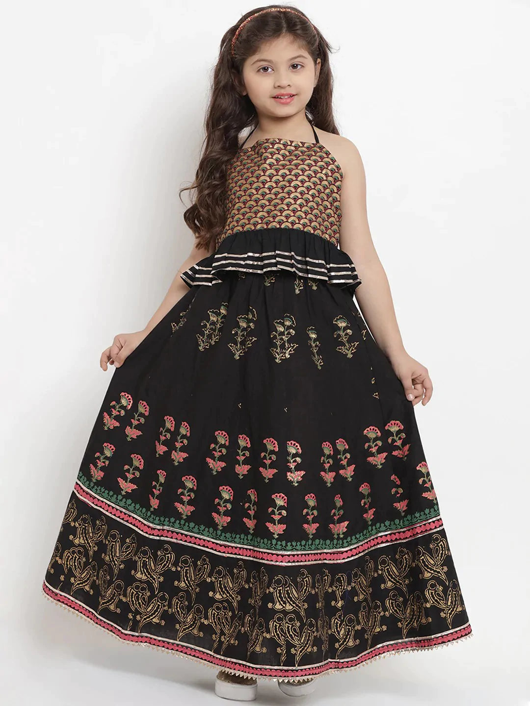 NOZ2TOZ Black & Gold Printed Lehenga & Blouse Set For Girls - Distacart