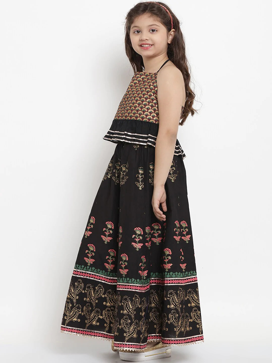 NOZ2TOZ Black & Gold Printed Lehenga & Blouse Set For Girls - Distacart