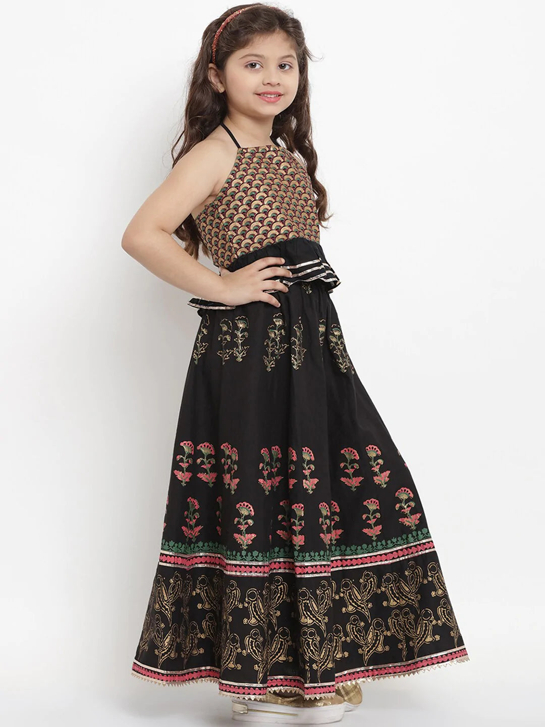NOZ2TOZ Black & Gold Printed Lehenga & Blouse Set For Girls - Distacart