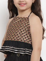 Thumbnail for NOZ2TOZ Black & Gold Printed Lehenga & Blouse Set For Girls - Distacart