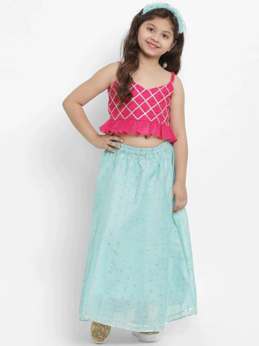 NOZ2TOZ Fuchsia Pink & Turquoise Blue Lehenga & Blouse Set For Girls - Distacart