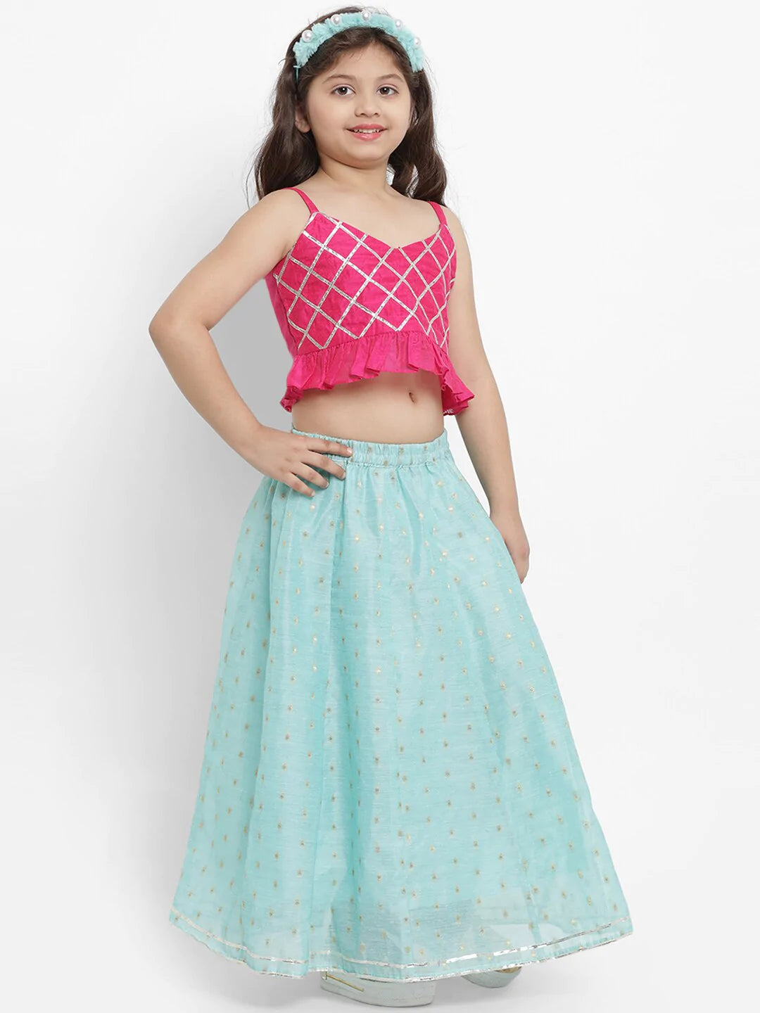 NOZ2TOZ Fuchsia Pink & Turquoise Blue Lehenga & Blouse Set For Girls - Distacart