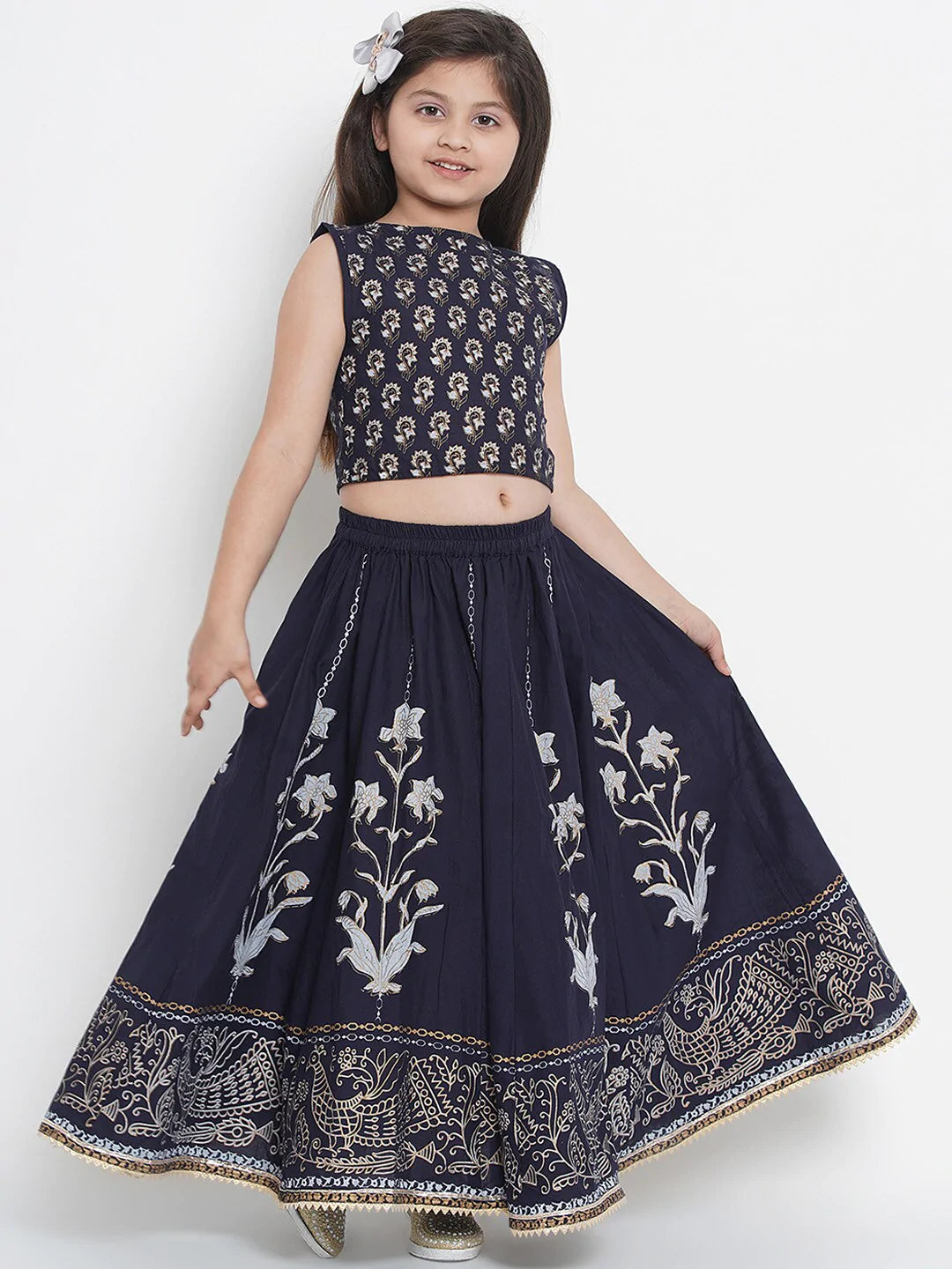 NOZ2TOZ Navy Blue Lehenga & Blouse Set For Girls - Distacart