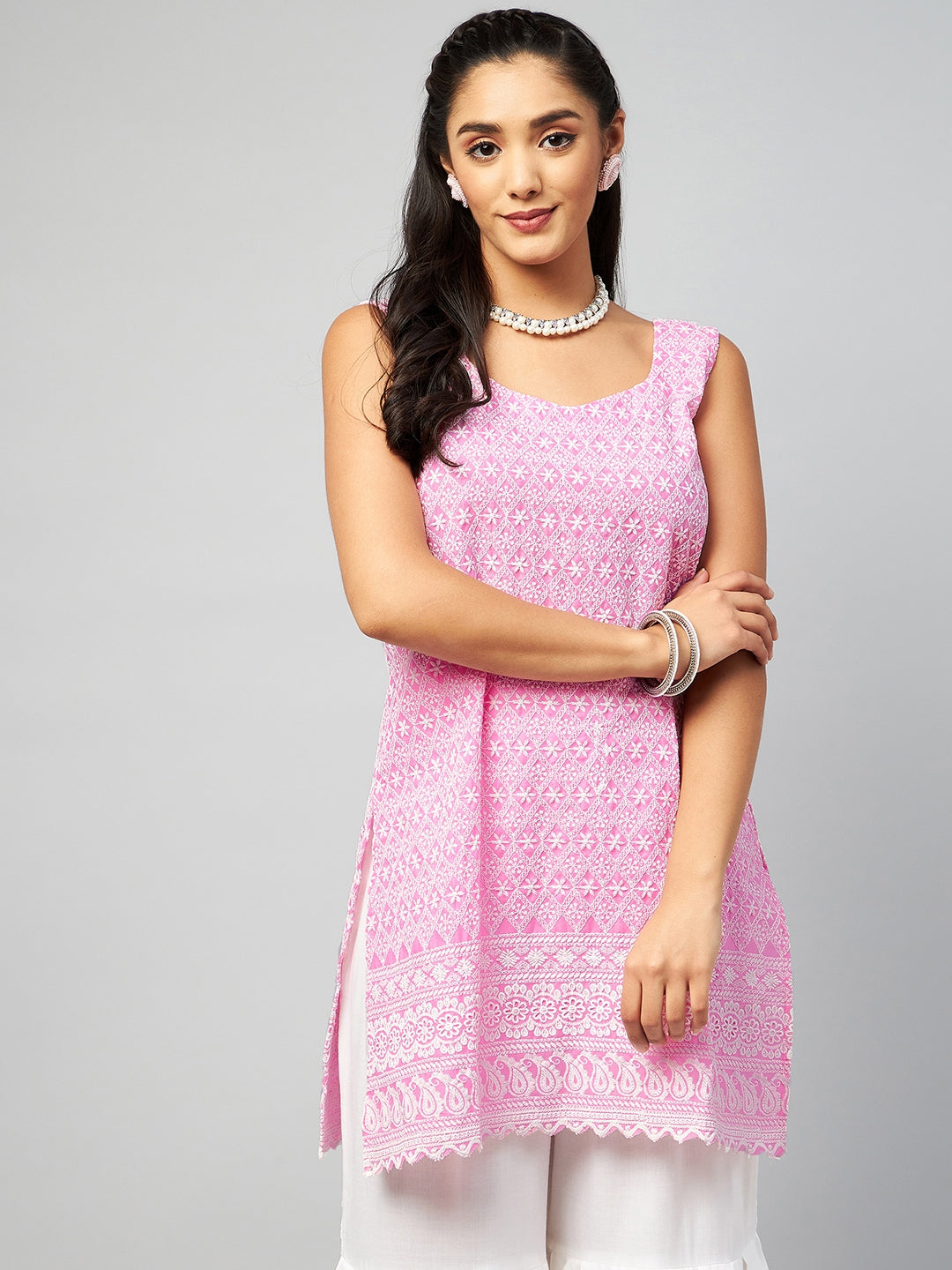 InWeave Women's Pink Sweetheart Neckline Kurta - Distacart