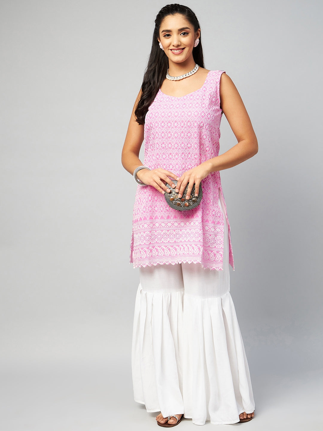 InWeave Women's Pink Sweetheart Neckline Kurta - Distacart