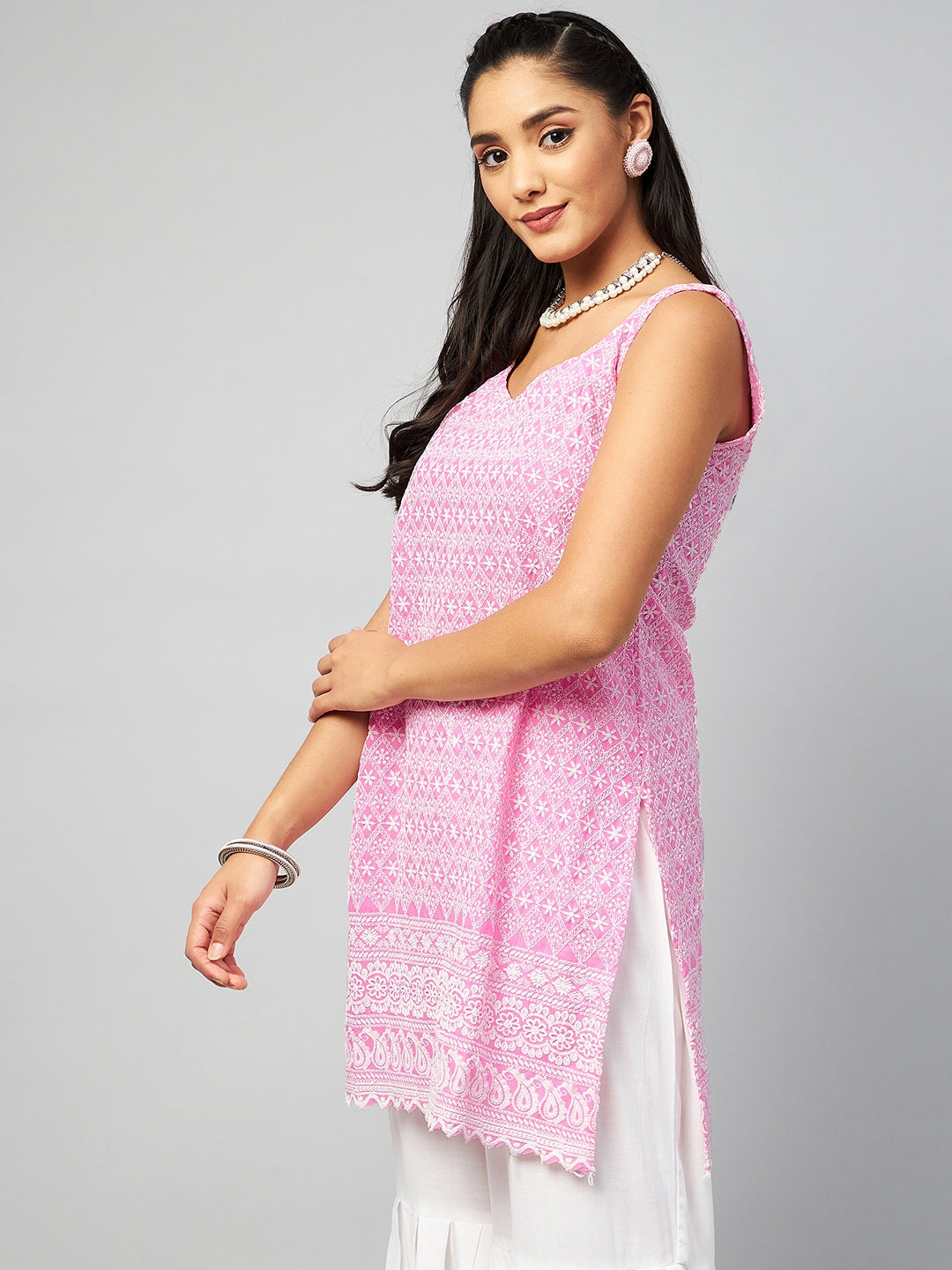InWeave Women's Pink Sweetheart Neckline Kurta - Distacart