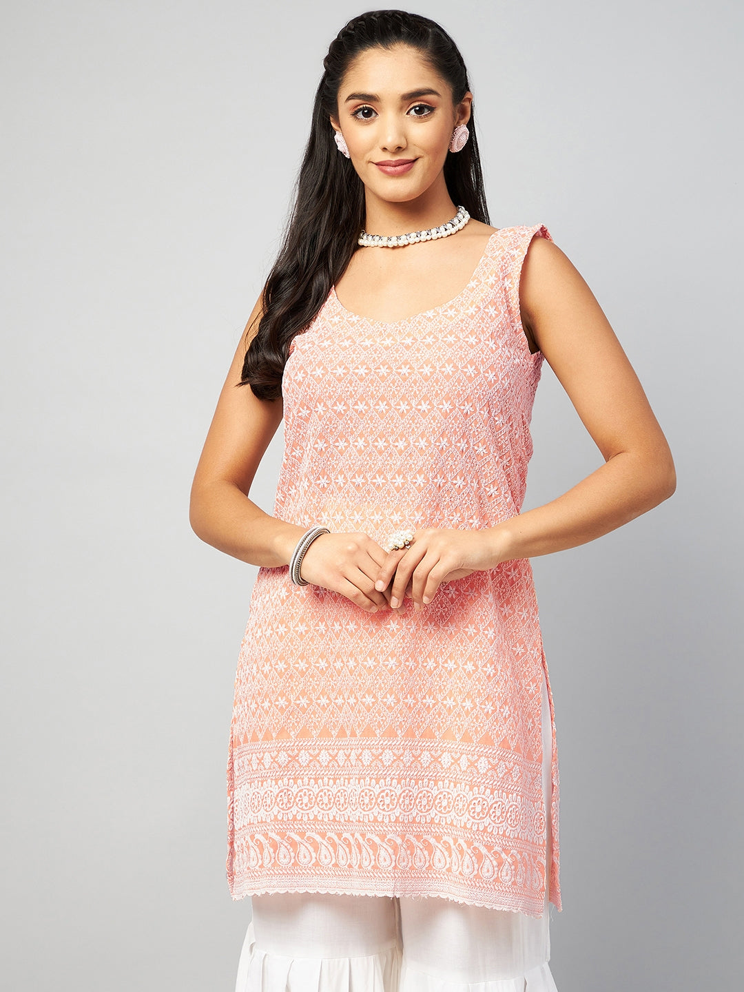 InWeave Women's Peach Sweetheart Neckline Kurta - Distacart